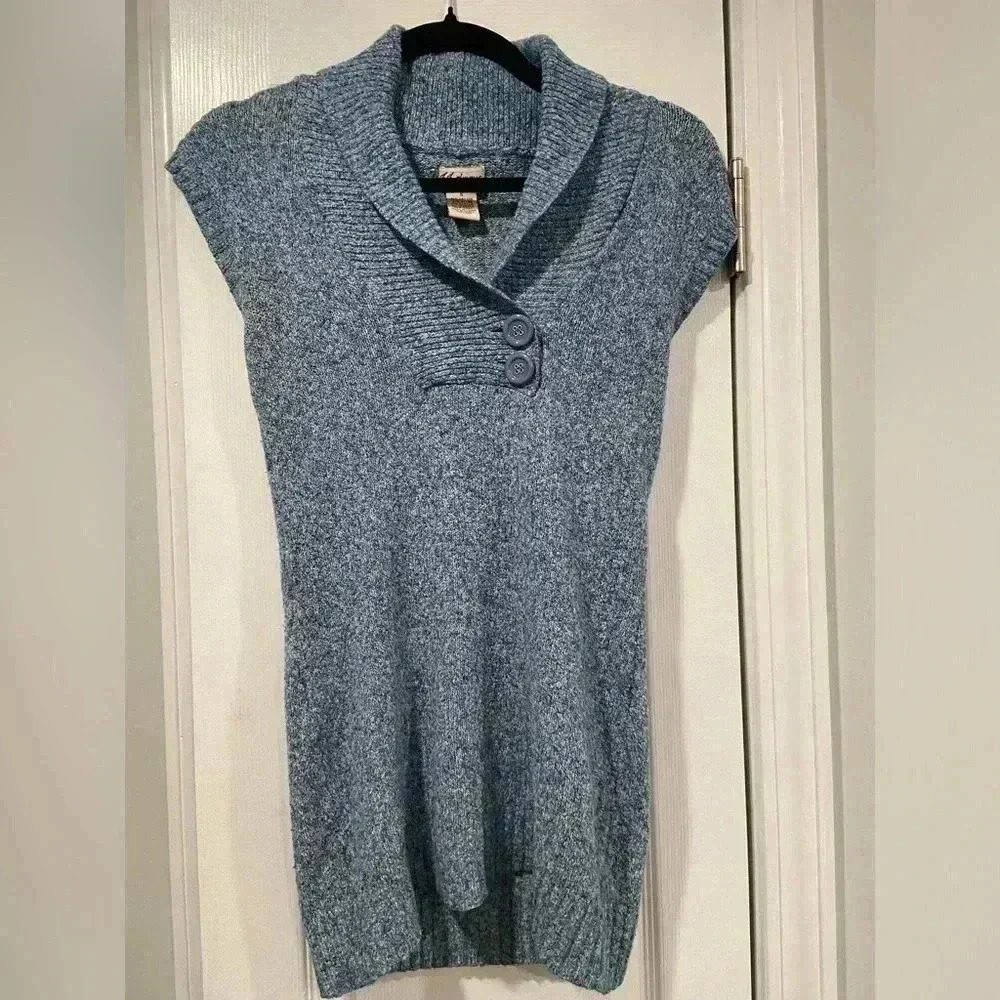 JJ Always Cap Sleeve Cowl V Neck Button Detail Tunic Length Sweater Size Small